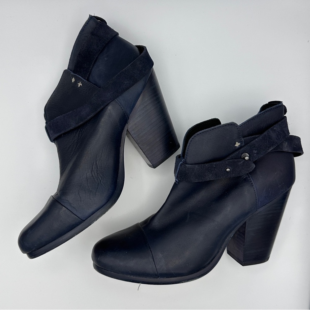 Rag & Bone Harrow Navy Blue Leather Ankle Boots 7.5
